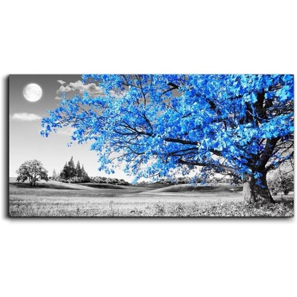wall art for living room Simple Life Blue moon tree landscape Abstract painting
